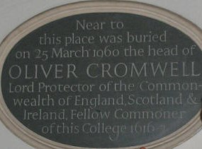 plaque marking burial place of Cromwell's head WKPD