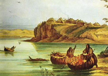 Mandan Bull Boats and Lodges: George Catlin