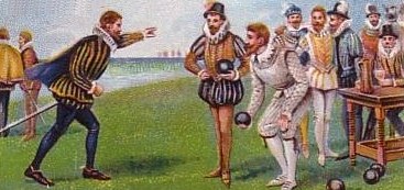 Sir Francis Drake plays bowls at Plymouth