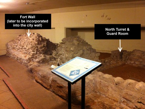 An annotated picture of the remains of the fort