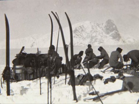 Scott's expedition man-hauling across the Great Ice Barrier