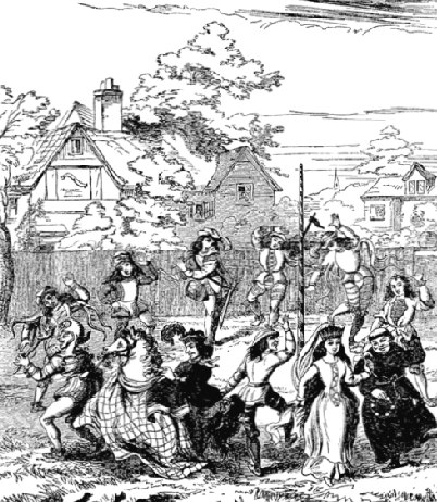 Morris dancers with maypole and pipe and taborer, Chambers Book of Days
