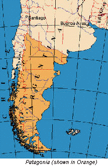 Map showing the region of Patagonia