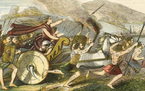 Boudica (or Boudicea) leading the Iceni rebellion.