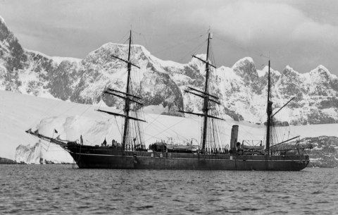 RRS Discovery at Antarctica