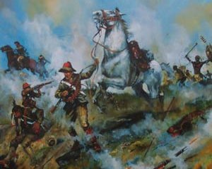 Retreating British cavalry at Hlobane