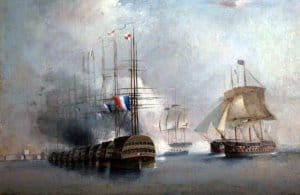 The British attack the French ships of the line
