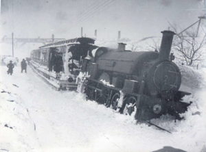 Train in blizzard