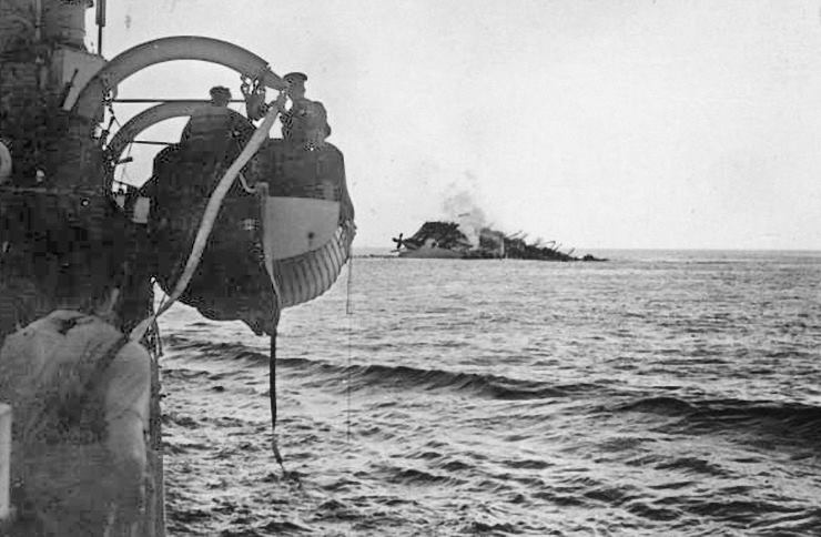 The sinking of the RMS Lancastria, as seen from a rescue ship