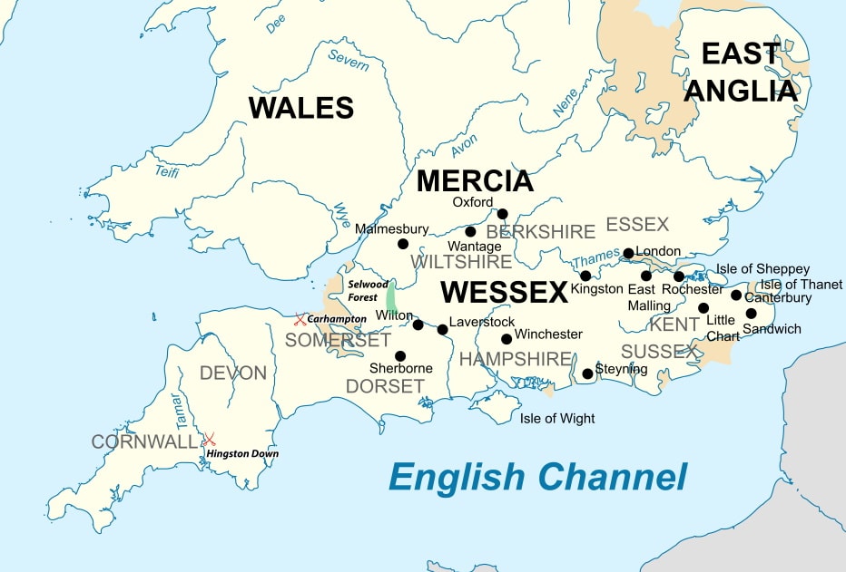 Map of Southern Britain during the 9th century.
