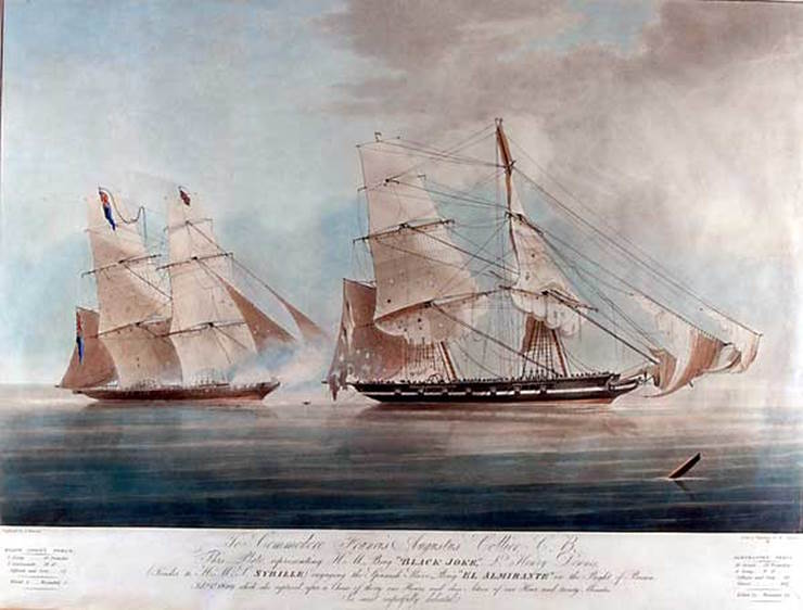 HMS Black Joke firing on the Spanish Slaver