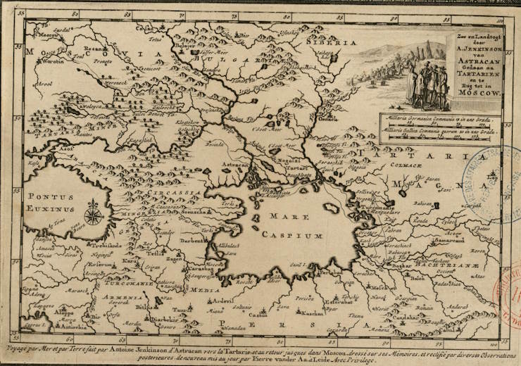 Map showing Jenkinson's journey from Astracan to Tartary, and on the return to Moscow