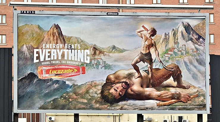 Attribution: Lucozade "David and Goliath" poster, Belfast (April 2018) by Albert Bridge