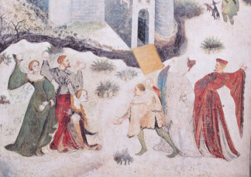 Fresco depicting January at Castello Buonconsiglio, Trento, Italy, c. 1405-1410. (Wiki Commons)