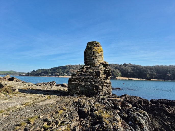The interior of Salcombe Castle, looking over the river to Biddlehead Point. Photo by Mike Edwardson.