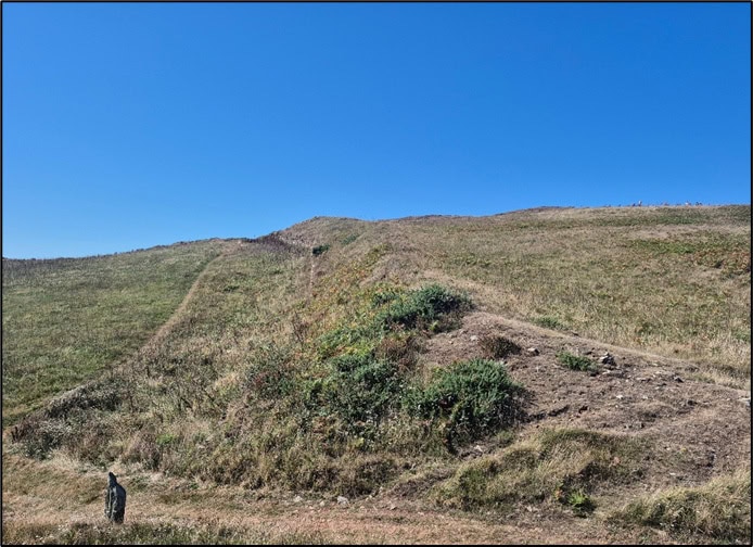The earthwork of Bolt Tail as it appears today, running across the neck of the headland. Photo by Mike Edwardson.