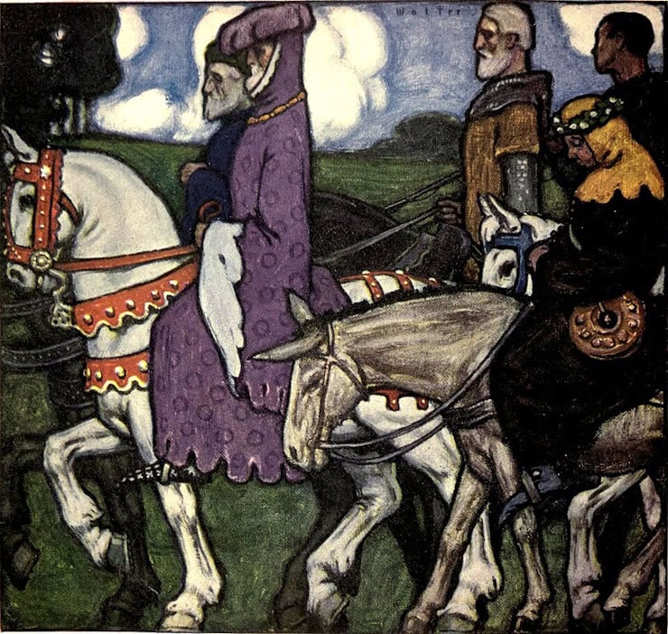 Frontispiece, The Canterbury tales of Geoffrey Chaucer. Illustrator Walter Appleton Clark. WC PD.