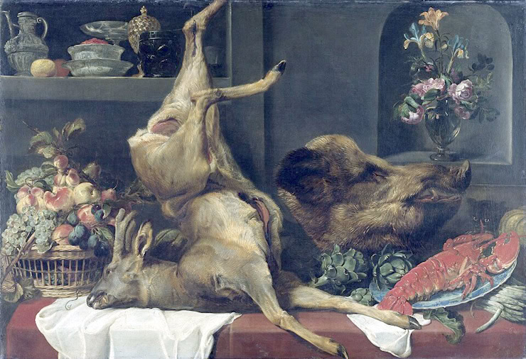 Still life with game, fruit and flowers, Frans Snijders, Rijksmuseum. WC PD.
