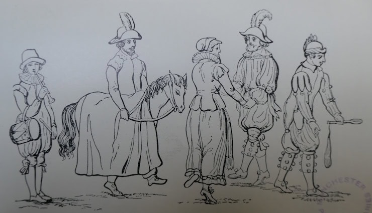 Morris dancers at the time of King James I and VI. WC PD.