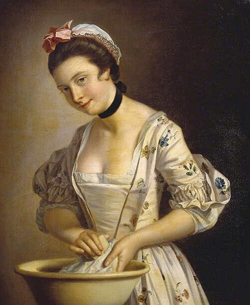 A Lady’s Maid Soaping Linen, Henry Robert Morland. WC PD.