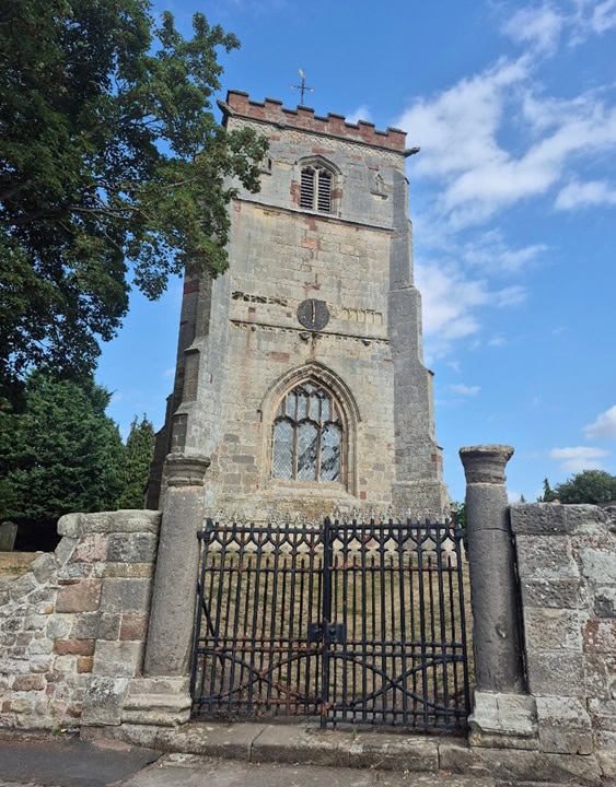 Wroxeter Church with its gateposts (formerly Roman pillars). Photo by Mike Edwardson.