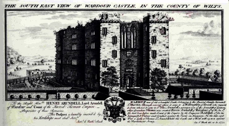 Engraving by Samuel and Nathaniel Buck of Old Wardour Castle, 1732. WC PD.