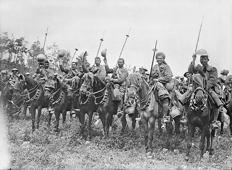 The 20th Deccan Horse in the Carnoy Valley shortly before their unsuccessful attack at High Wood during the Somme offensive, 14 July 1916. WC PD.