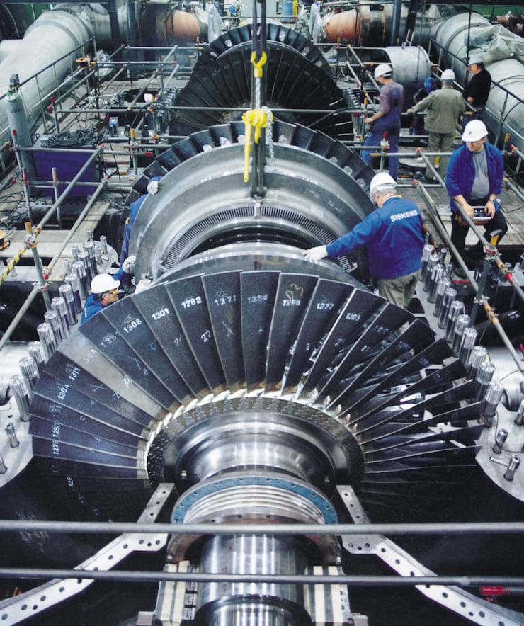 Assembly of a steam turbine rotor produced by Siemens, Germany. Published with the friendly permission of Siemens Germany. WC.