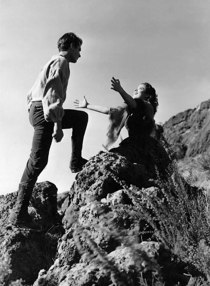 Promotional still from the 1939 film Wuthering Heights, published on the front cover of National Board of Review Magazine, April 1939. WC PD.