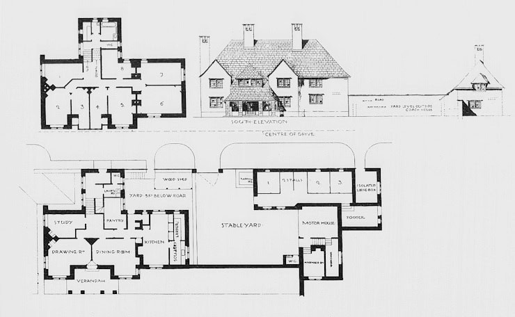 Lillycombe House plan and elevation by Lady Mary Lovelace, assisted by C.F.A. Voysey. WC PD.