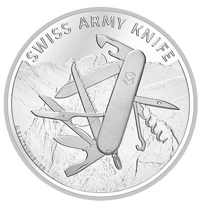 20 Fr. silver coin commemorating the Swiss Army Knife. WC PD