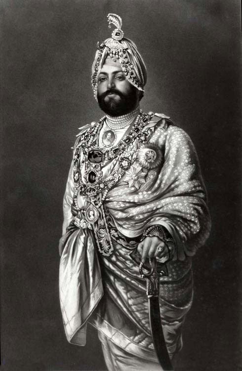 Maharaja Duleep Singh, the last Maharaja of the Sikh Empire, dressed for a State function, c. 1875. Oil painting by Capt. Goldingham of London.. WC PD.