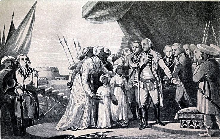 The Marquis Cornwallis receiving the two sons of Tipu Sultan as hostages.. WC PD