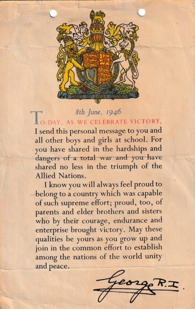 Victory message from the King to all schoolchildren