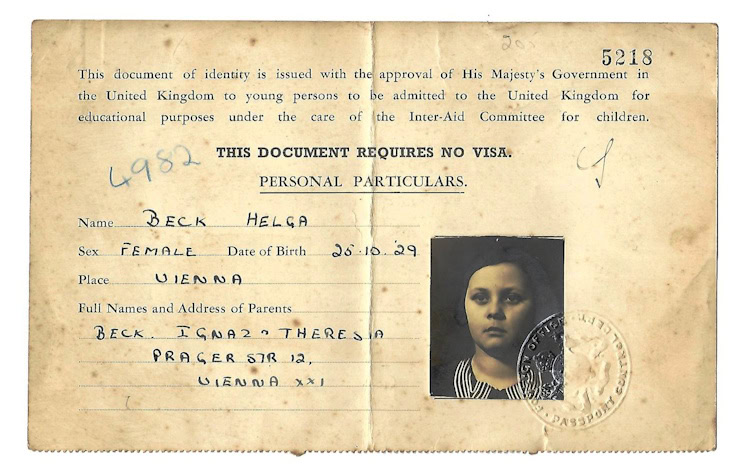 1939 issued Identity Document for travelling to the UK, used by a child on the Kindertransport. WC PD.