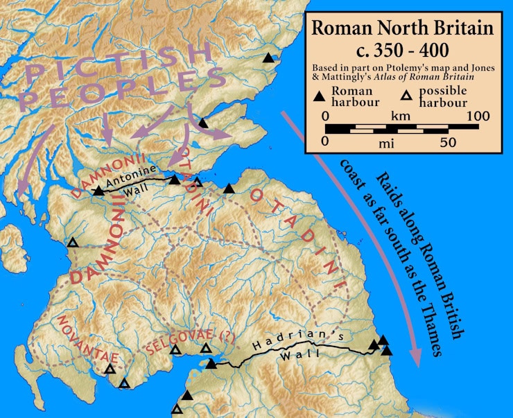 Northern Roman Britain, c. 350–400. CC BY-SA 3.0. WC PD.