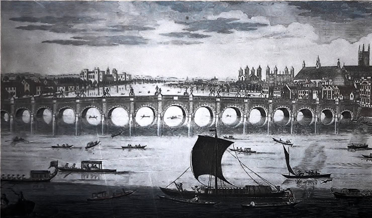 London Bridge, 1750. WC PD.