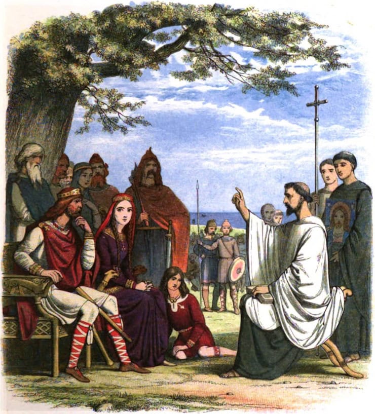 St Augustine preaches to Æthelberht (Ethelbert) of Kent. WC PD.