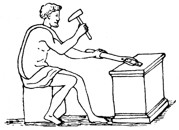 Roman blacksmith, as pictured in Otto's Encyclopedia, 1908. WC PD