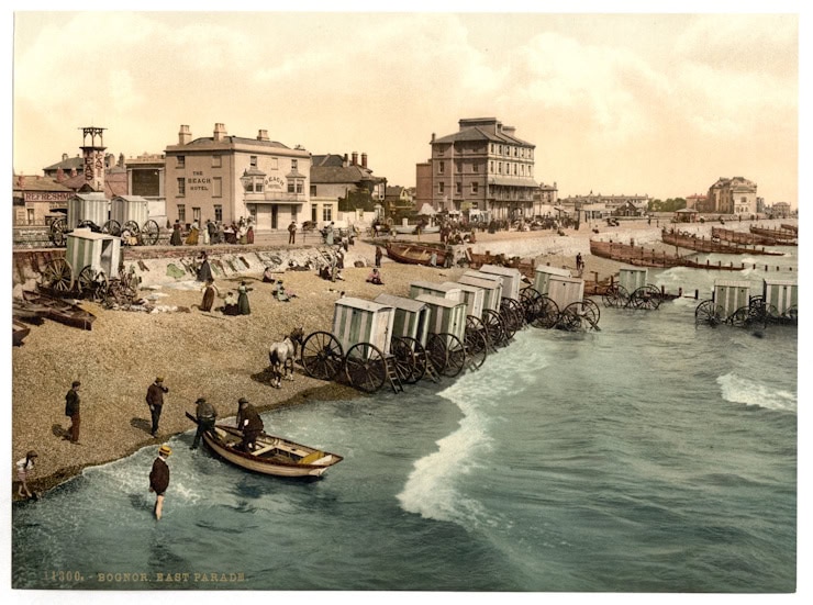 Bathing machines, East Parade, Bognor Regis. WC PD.