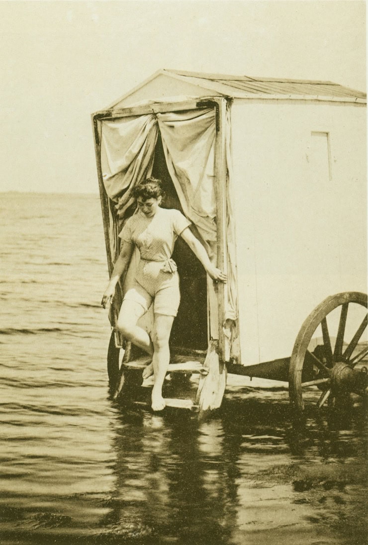 Woman in bathing suit, 1893. WC PD.